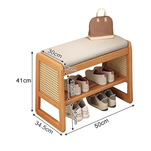 Panca Porta Scarpe in Legno a 2 Ripiani con Morbido Cuscino, Elegante Soluzione salvaspazio per Ingresso, Camera da Letto e Soggiorno, Ideale per riporre Scarpe e Accessori.