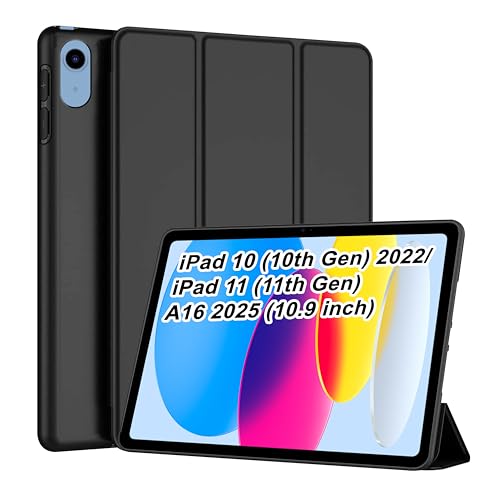 Image of CEDO Tri-Fold for iPad 10 (10th Gen) / iPad 11 (11th Gen) A16 2025 10.9 in Smart Case Flip Cover with Multi Viewing Angles Stand | Leather Finish | Heat Dissipation | TPU Backcover (Black)