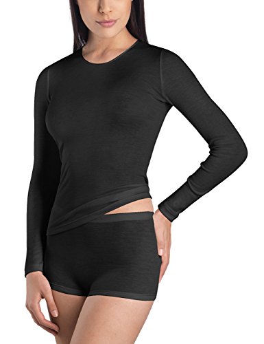 HANRO Women's Woolen Silk W Long Sleeve Shirt 71409, Black, Medium
