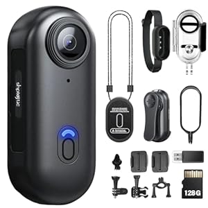 TOSBARRFT Caméra corporelle 4K POV Pro, caméra Portable avec Clip Rotatif 360° et Clip magnétique, Enregistrement 120 Minutes, idéale pour conférences, Voyages et promenades (4K-P-128G)