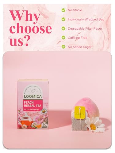 LOOMICA Peach Herbal Tea, Caffeine-Free, Peach Tea Bags with Rosehip, Hibiscus, Chamomile & Orange Peel, Naturally Balanced Sweet & Tangy, Refreshing Fruity Herbal Blend, No Artificial Sugar, 20 Counts - Thumbnail 5