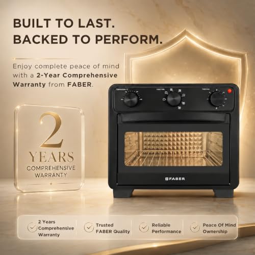 Image of Faber Air Fryer Oven 24L 1600W|View Window|Bake Tray,Tray Handle & Crumb Tray|Dishwasher safe removable parts|5 Preset Auto Program|3 Rack Positions|Roast,Fry,Toast,Defrost|FAO CrispX Pro 24 BK