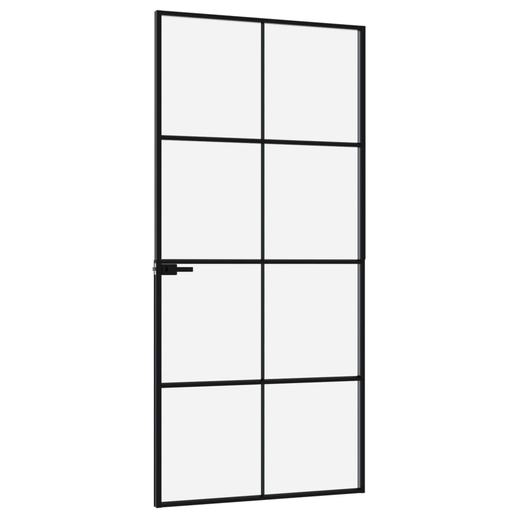 Drzwi wewnętrzne czarne 93 x 201,5 cm szkło hartowane i aluminiumSprzęt Materiały budowlane Drzwi Drzwi domowe