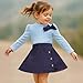 Toddler Girl Plaid Outfits Fall Winter Dress Knit Ribbed Bow Sweatshirt Tops and Button Fashion Skirts Set（Blue,6Y