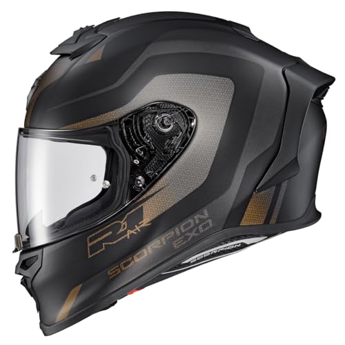ScorpionEXO R1 Air Full Face Adult Motorcycle Helmet with Pinlock Ready Shield and Bluetooth Ready Speaker Pockets DOT ECE Hive (Gold/Black - Medium)
