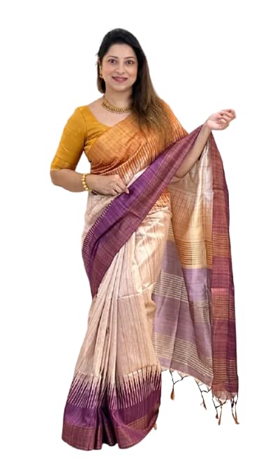 ziblon FASHION Soft Zari Tussar Silk sarees with Beutiful Print With Attractive Zari Line Saree And Print Blouse-picture-32