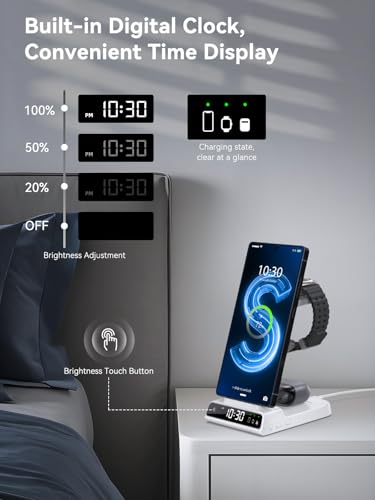 Image of Wireless Charger for Samsung S25 with Clock 3 in 1 Android Charging Station