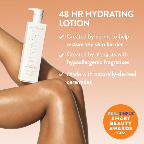 Native Sensitive Body Lotion, 48H Hydration for Soft Skin, Hypoallergenic Fragrance, Free from 81 Known Allergens, Naturally Derived Ceramides, Bare Coconut Scent, 18 Fl Oz - image 2
