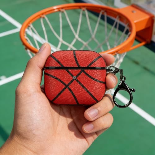Image of Basketball AirPods 4 Case, PU Leather Protective Cover Compatible with Apple AirPods 4th Generation 2024, Fits A3058 A3059, Keychain, Red