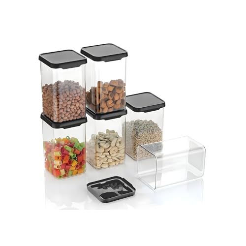 Image of Plastic Storage Container Set | 1100 ml Air Tight Transparent Square Shape Jar for Kitchen Storage Organizer, Unbreakable BPA Free Containers for Cereals, Grain and More (6)