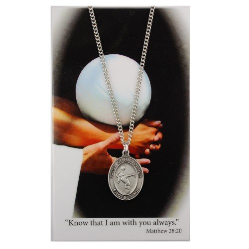 Pewter Pendant with Prayer Card St. Christopher Girls Volleyball Oval