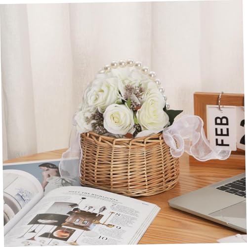 Cesta de mimbre infantil Gcroet con lazo decorativo para niña de flores 5