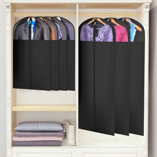 Image of Univivi Long Garment Bags for Hanging Clothes, 65 inch Dress Bags for Gowns Long for Closet Storage with Large Visible Window for Long Suits, Coats, Dresses, 3 Pack, Black