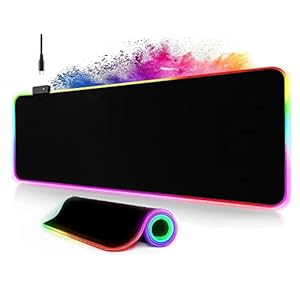 Gaming Mouse Mat XXL 800 x 300 mm RGB Mouse Mat Large with 14 Lighting Modes 7 LED Colours Stitched Edges Waterproof Non-Slip Improves Precision Completely Black