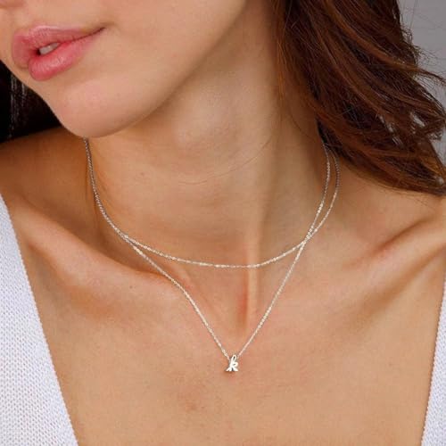 image for Yoosteel Silver Necklace for Women Jewelry, 14K White Gold Plated Lett