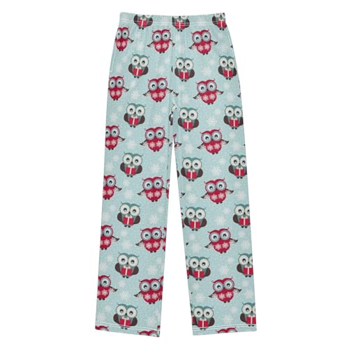 Winter Snow Owl Boys Long Pants Soft Trousers Elastic Waist Kids Lounge Bottoms with Pockets S-XL