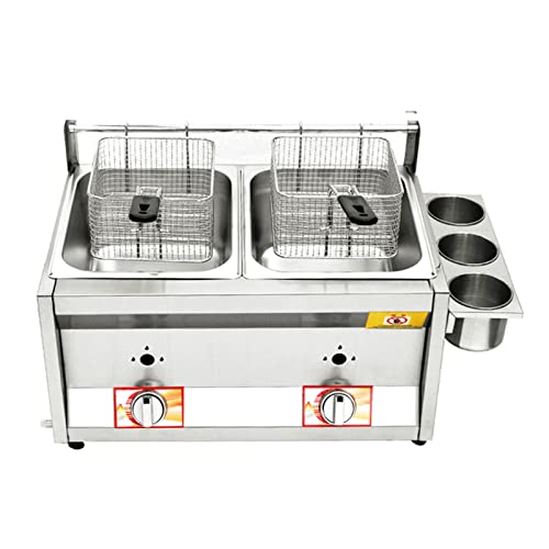 LBSI Friteuse à Gaz 22l Grande Commerciale Cylindre Simple Friteuse avec Double Paniers, Économie D'énergie Facile à Nettoyer Friteuse à Gaz Butane Cover