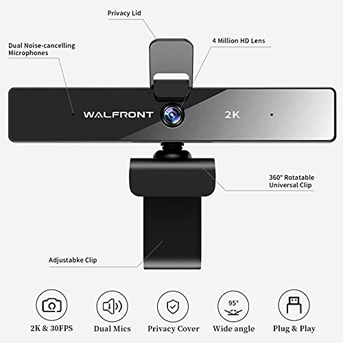 image for 2K Webcam with Microphone & Privacy Cover, Walfront Web Camera for Com