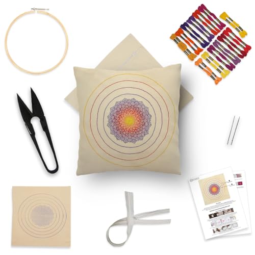 Image of Embroiderymaterial Mandala DIY Embroidery Sofa Cushion Cover Cross Stitch Embroidery Kit for Adult & Beginners Friendly Craft Kit, Hand Embroidery Kit for Decorative Pillow Covers (2PC, 16x16 Inch)