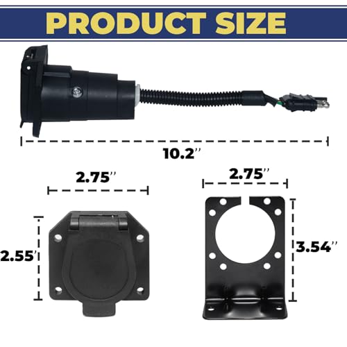 BFXM 4 Pin Flat to 7 Pin RV Blade Trailer Adapter, Vehicle-Side 4 Way to Trailer-Side 7 Way with Mounting Bracket, for Recreational Vehicle, Trailer, Truck by BFXM - Image 2