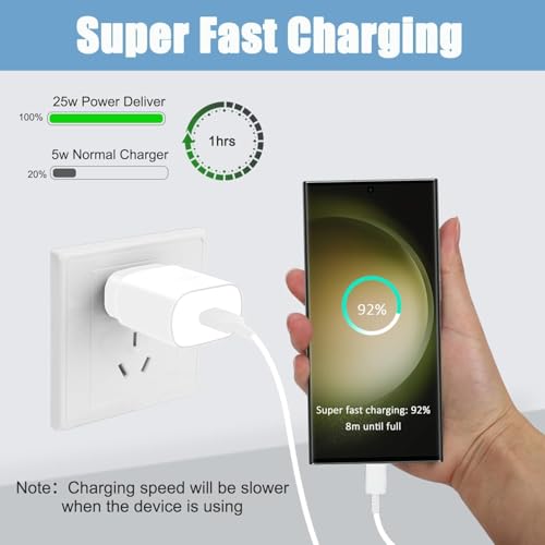 Image of Samsung 25W C-Type PD Superfast Charging Adapter with 3.3 ft Type C Cable for Galaxy A57|A55|A16|A36| A56|A06|M07|M17|M36|M35|M16|M06|M07|M17|M05|M56|F36|F06|F05|F56| 25watt USB C Fast Charger, White