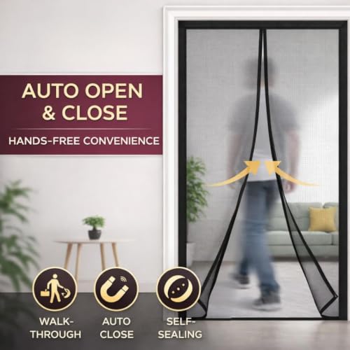 Image of Magnetic Mosquito Screen Door Net with Full-Length Magnets, Reinforced Polyester Mesh Curtain for Main Door, Balcony, Hands-Free Auto Close, Easy Installation with vallcro (Multicolor)