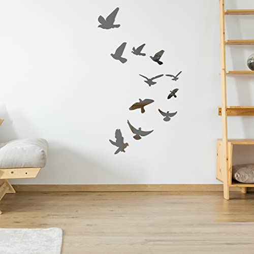 Sticker Mural, Oiseau Forme Miroir Sticker Mural Bricolage 3D Stickers Muraux Pour Salon Chambre TV Fond Décorations Pour la Maison(Noir)