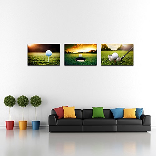 Levvarts - Golf Canvas Wall Art Modern Leisure Sports Canvas Art Wall Decals Sunset Landscape Canvas Prints Set Of 3 Contemporary Living Room Office Decoration,Easy Hanging #TOP2