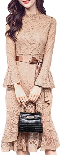 CREAM ワンピース レディース パーティードレス 総レース ドレス クルーネック 長袖 春夏秋冬 タイト お呼ばれ 演奏会 膝丈 エレガント セクシー フェミニン パーティー 二次会 結婚式 披露宴 きれいめ 入学式 卒業式 ミディアム 上品 クラブ (ベージュ色,M,M) CREAM ワンピース レディース パーティードレス 総レース ドレス クルーネック 長袖 春夏秋冬 タイト お呼ばれ 演奏会 膝丈 エレガント セクシー フェミニン パーティー 二次会 結婚式 披露宴 きれいめ 入学式 卒業式 ミディアム 上品 クラブ (ベージュ色,M,M)