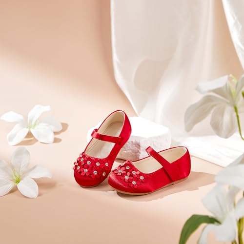 Image of PHIRAMIN Toddler Flower Girl Glitter Dress Shoes Little Girl Ballet Flats Bow Wedding Party