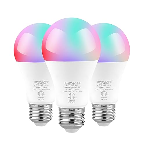 ILLUMAXINF A19 Smart Light Bulbs, WiFi Bluetooth Color Changing LED Light Bulbs, Music Sync, 60W Equivalent 800LM, Dimmable, Supports Alexa, Google Assistant, 3 Pack