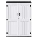 DWVO 59 Cu. Ft. Vertical Storage Shed, Weatherproof Outdoor Tall Cabinet with Double-Wall Panels and Floor, Lockable Resin Shed for Garden, Garage, Patio, Light Gray (Shelves Not Included)