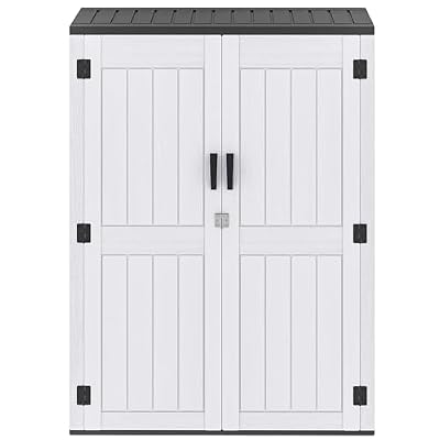DWVO 59 Cu. Ft. Vertical Storage Shed, Weatherproof Outdoor Tall Cabinet with Double-Wall Panels and Floor, Lockable Resin Shed for Garden, Garage, Patio, Light Gray (Shelves Not Included)