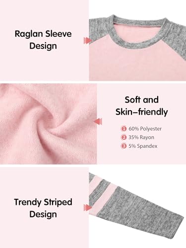 Girls Long Sleeve Shirts Striped Casual Tees Raglan Crewneck Sweatshirts Tops for 6-13 Years3