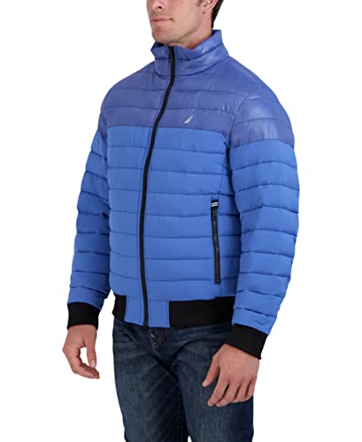 Image of Nautica Men's Mixed Media Quilted Bomber Jacket Water Resistant Long Sleeve Zip Up Coat