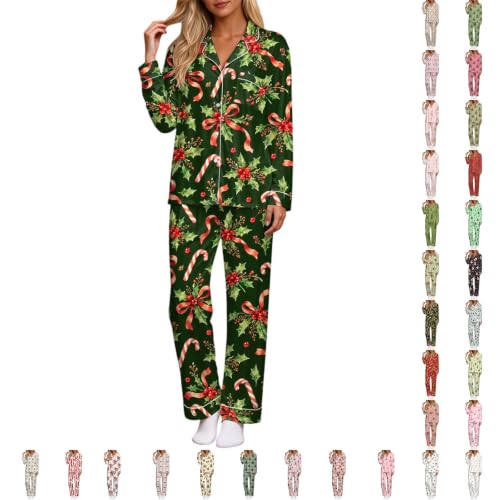 Womens Christmas Pajama Set Long Sleeve Button Down Sleepwear Printed - image 1