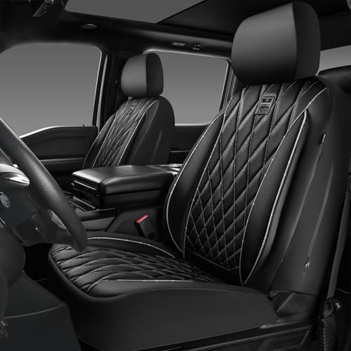 Image of CAR PASS Piping Luxury Leather Two Front Car Seat Covers,Silver Glitter Waterproof Seat Cover Compatible with Front Seat Armrests,Universal Fit for Suvs,Vans,Trucks,Airbag Compatible(Black and Silver)