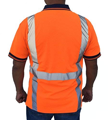 3C Products STP2200, ANSI/ISEA Class 2, Safety Polo Shirt, Dry-Fast, UV Protection, Reflective, Neon Orange w/Navy Bottom,3XL