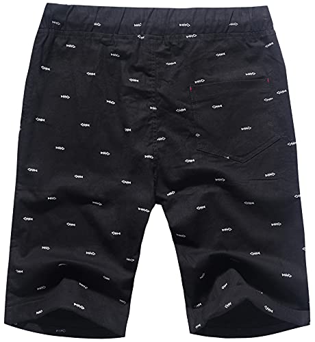 Janmid Men's Linen Short Casual Drawstring Summer Beach Floral Shorts For Men Black Fish L #TOP1