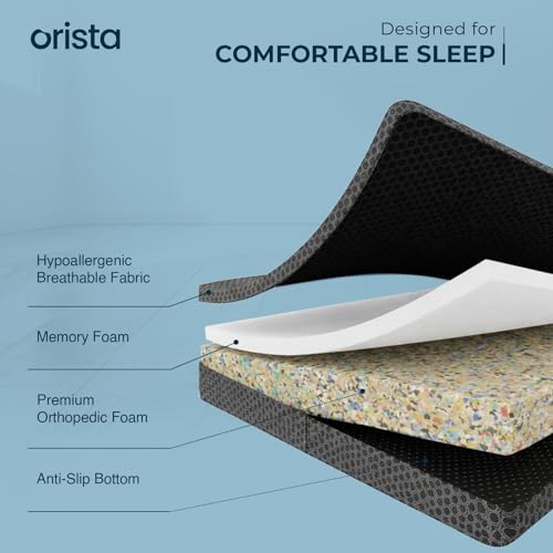 Image of Orista Tri-Fold Foldable Orthopedic Foam Mattress Single Bed | 75x30x2.5 Inch | Compact & Portable, 3-Fold Design | Perfect for Floor Sleeping, Guests, and Travel | Black Jacquard
