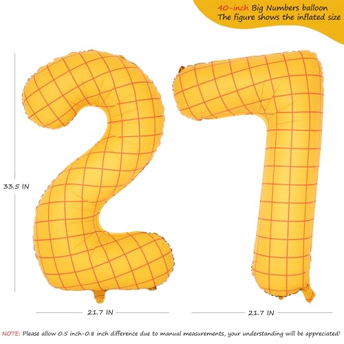 Image of 40 inch Large Number Balloon 27 Toy Inspired Story Yellow Birthday Balloon | Western Rodeo Party Supplies Boy Girl Story Anniversary Kids Birthday Party Cowboy Farm Themed Baby Welcome Decorations