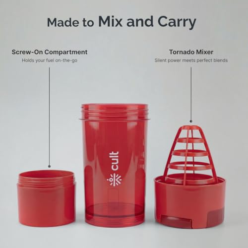 Image of CULT Gym Shaker Pro 500ml - Cyclone Blender Shaker Bottle for Protein Shake | 100% Leakproof Workout Water Sipper for Men & Women | Durable Fitness Supplement Bottle (Red)