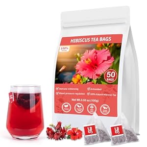 Hibiscus Tea Bags, 100% Natural Hibiscus Flowers Herbal Tea Supports Heart Health, Boosts Immune，Caffeine Free, Non-GMO, No Sugar (1 Pack/50 Bags)