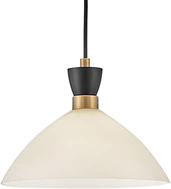 Lark Simon Single Light Convertible Pendant, Semi-Flush Mount or Adjustable Cord-Hung Pendant, Mid-Century Modern, Black, Heritage Brass, and Cased Opal Glass