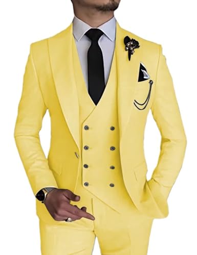 Men's 3 Piece Slim Suit Double Breasted Suit One Button Formal Wedding Prom Evening Suits
