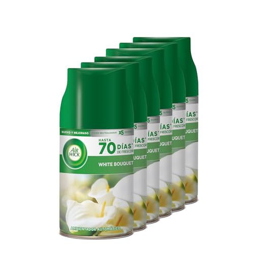 Air Wick Eléctrico - Recambios de Ambientador Automático Eléctrico, Esencia Para Casa Con Aroma a White Bouquet, Verde, 250 ml (Paquete de 6)