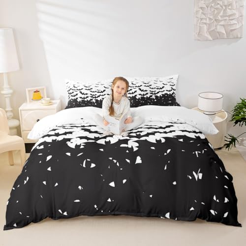 Black Bats Kids Duvet Cover Set King Size,Happy Halloween Before