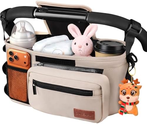 Universal Stroller Organizer with Cup Holder: Non Slip Strap Stroller Caddy