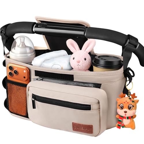 Image of Guiseapue Universal Stroller Organizer with Cup Holder: Baby Essentials, Stroller Caddy with Shoulder Strap, Detachable Phone Bag, Stroller Accessories, New Moms Baby Gifts