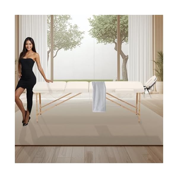 Table de Massage 3 Zones Classique Portables 180 x 56 cm. - ne pèse Que 13,2 kg. et avec Accessoires 15,5 kg. - Cosmetique lit esthetique Pliante Reiki + Sac - Crème